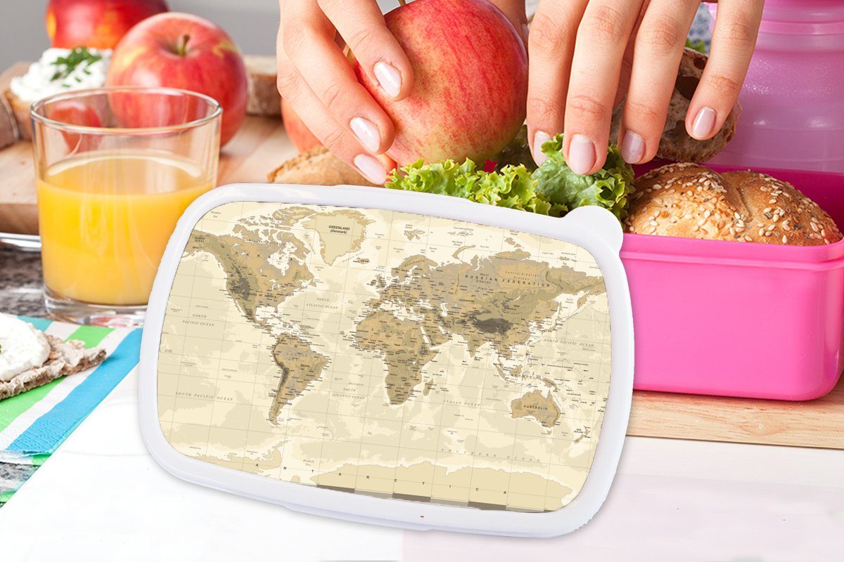 Mädchen, Karte (2-tlg), für Snackbox, Lunchbox MuchoWow Erwachsene, - Brotdose Brotbox Kunststoff, Jahrgang, Kinder, - Kunststoff Welt rosa