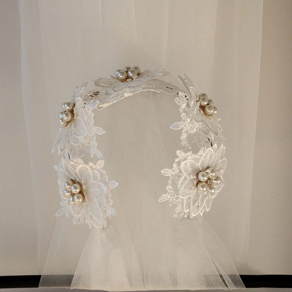 ManKle Schleier weißer Braut-Brautschleier, Perlen-Accessoires Braut-Tüll,Mit Mit Haarband