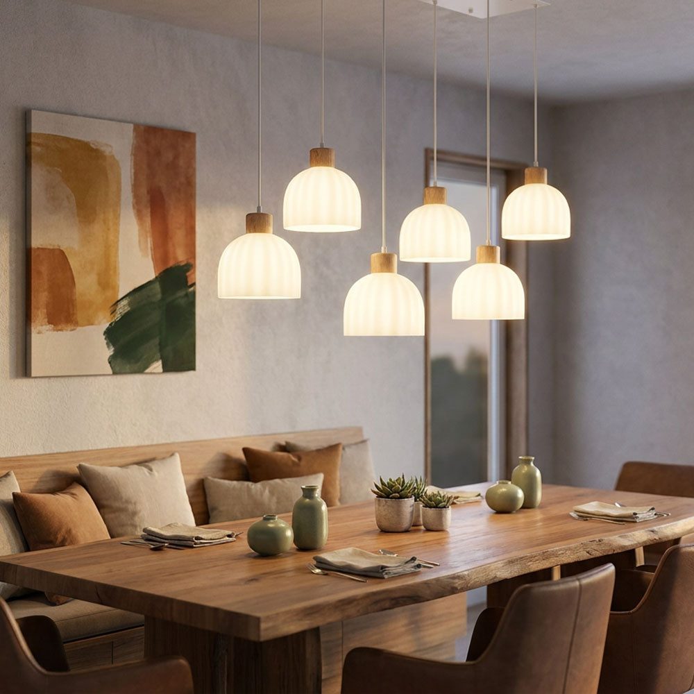 GLOBO LIGHTING LED Pendelleuchte, Leuchtmittel inklusive, Warmweiß, LED Pendelleuchte Metall Glas opal weiß matt 6-flammig kürzbar H 120cm