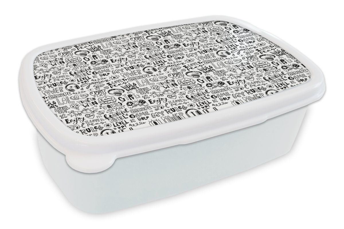 MuchoWow Lunchbox Doodle - Schwarz und weiß - Muster, Kunststoff, (2-tlg), Brotbox für Kinder und Erwachsene, Brotdose, für Jungs und Mädchen