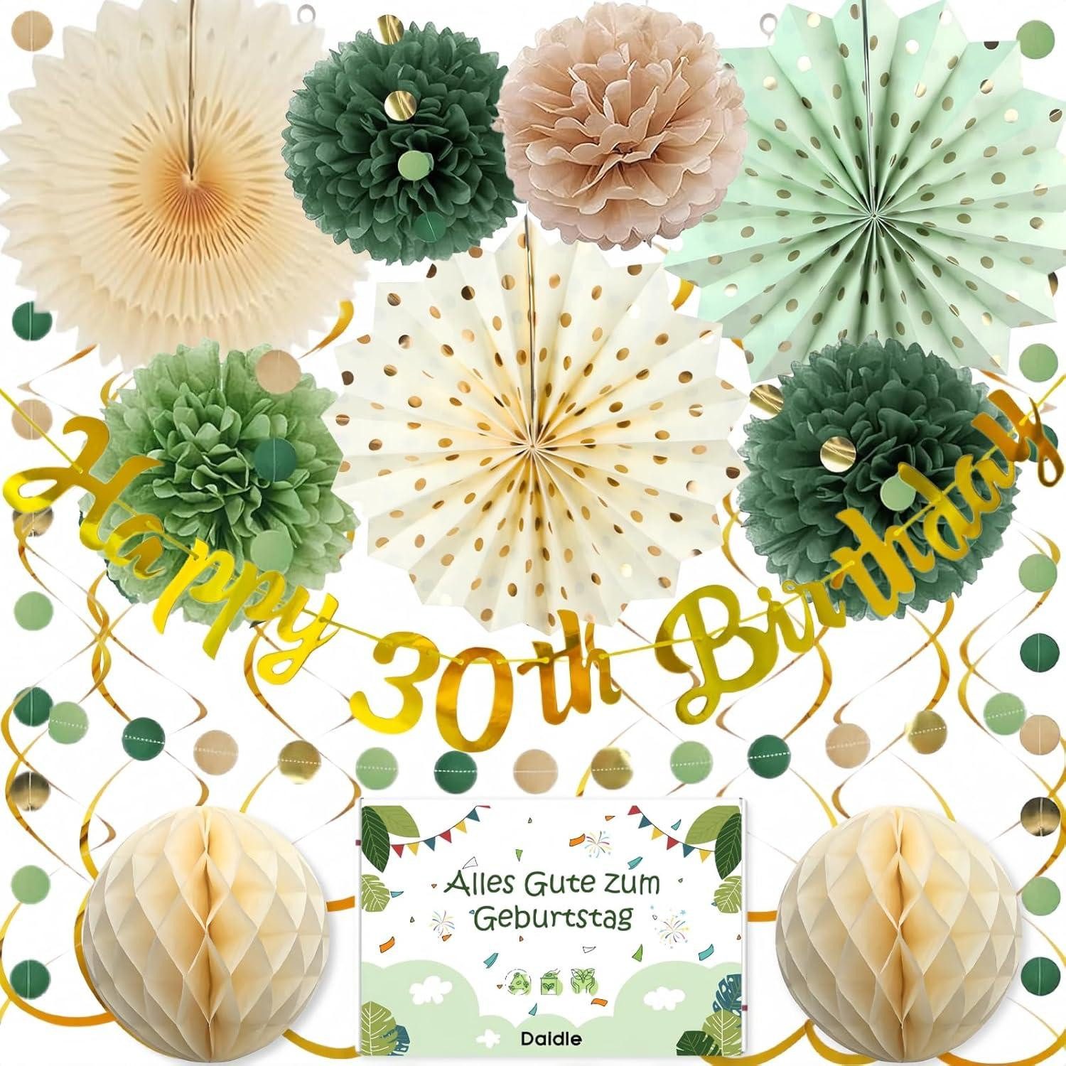Hängedekoration 30. Geburtstagsdeko Sage Grün Happy Birthday Girlande Wimpelkette