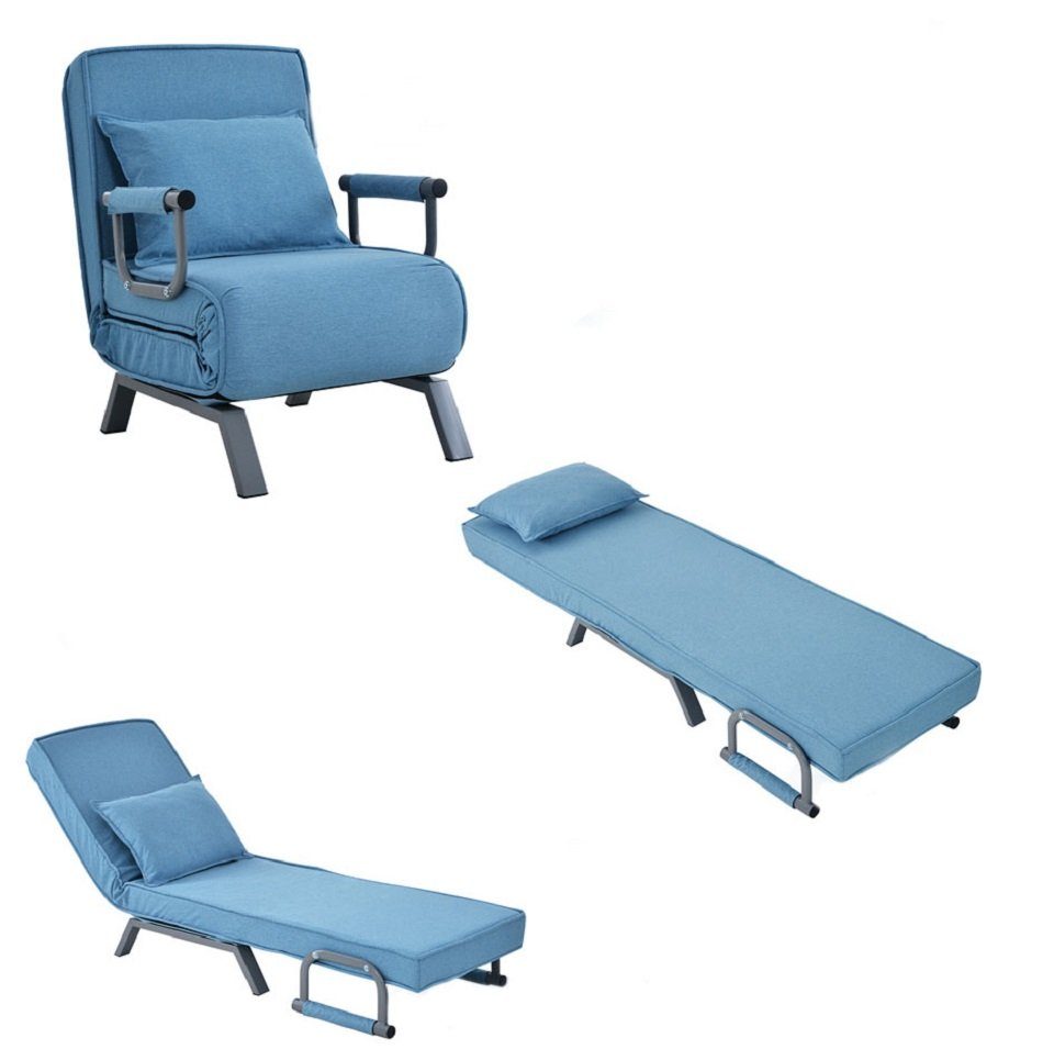Fangqi Loungesessel Umwandelbarer Schlafsofa-Schlafsessel, klappbarer Sessel mit Kissen (verstellbare Rückenlehne mit 6 Positionen) Blau
