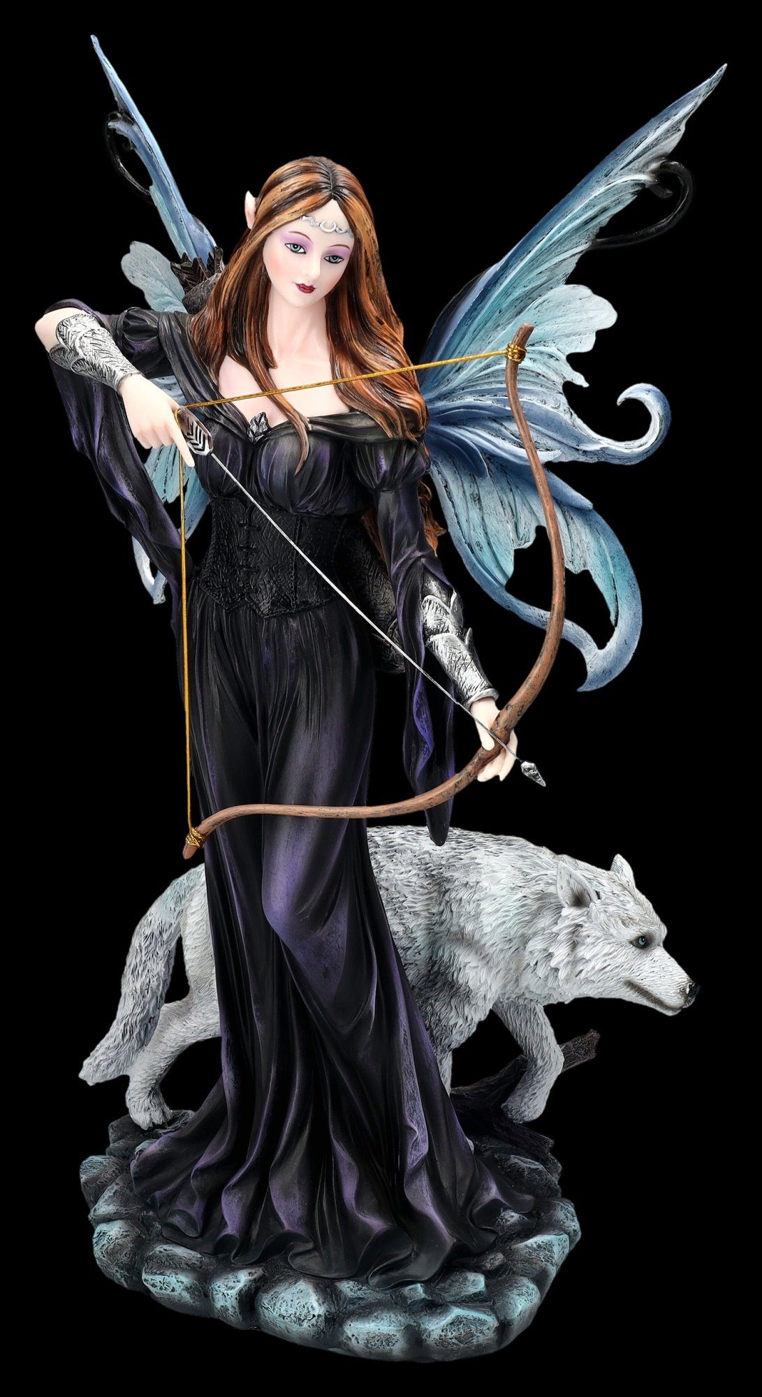 Figuren Shop GmbH Fantasy-Figur Elfen Figur - Amora mit Bogen und Wolf - Fa günstig online kaufen