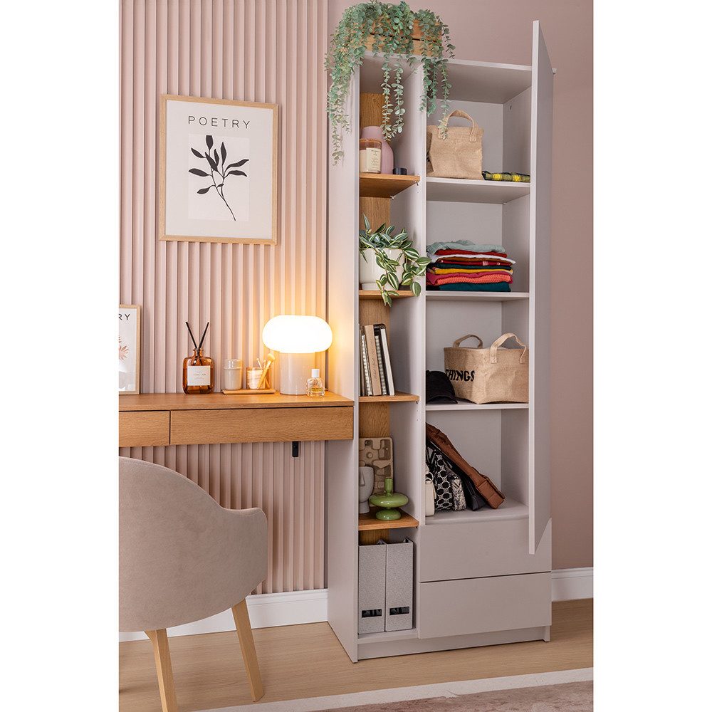 Lomadox Kleiderschrank FIER-129 Kaschmir mit Eiche, 1 Tür, 2 Schubladen, gr günstig online kaufen