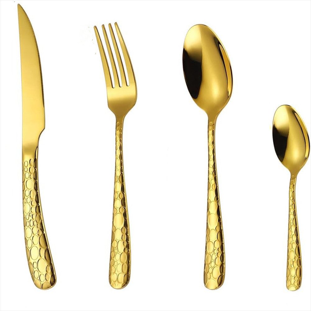 KingLux Besteck-Set 24teilig Edelstahl 18/10 Besteck Set Tränenmuster spülmaschinenfest (24-tlg), 6 Personen, Edelstahl