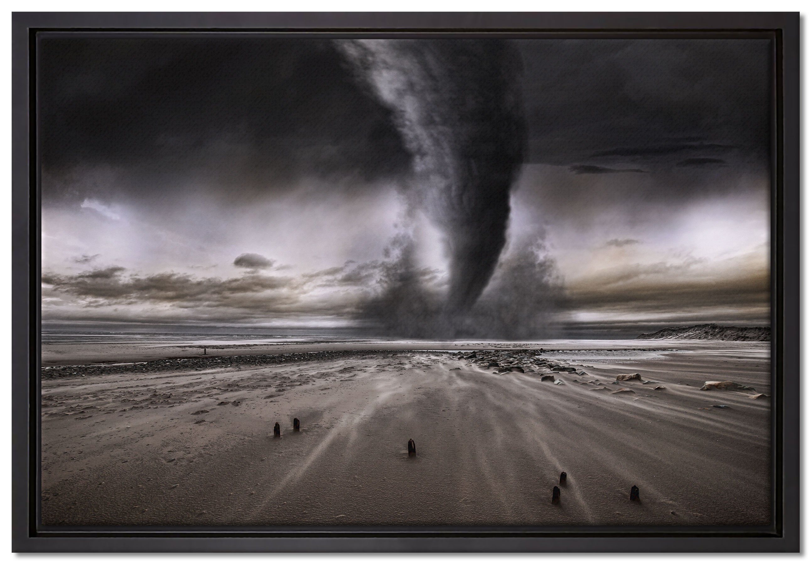 Pixxprint Leinwandbild Dramatischer Tornado, Wanddekoration (1 St), Leinwandbild fertig bespannt, in einem Schattenfugen-Bilderrahmen gefasst, inkl. Zackenaufhänger