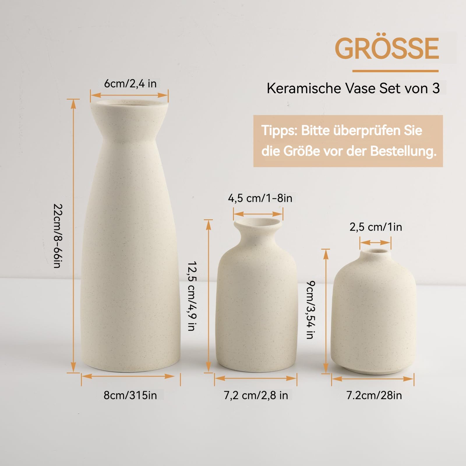 BlingBin Dekovase 3er-Set Keramik Vasen, Kleine Blumenvasen für Schnitt-/ T günstig online kaufen