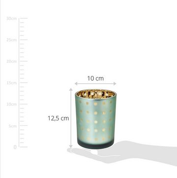 EDZARD Windlicht Duco, Teelichthalter aus Glas mit Sternen-Design, Teelichthalter mit Innenseite in Gold-Optik, für Teelichter und Maxi-Teelichter, Höhe 12,5 cm, Ø 10 cm