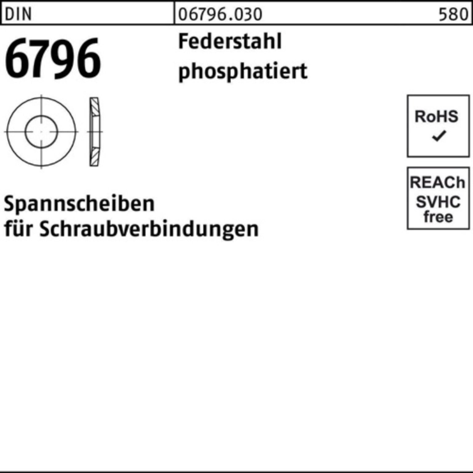 Reyher Spannscheibe 250er Pack Spannscheibe DIN 6796 6x 14x 1,5 Federstahl phosphatiert 25
