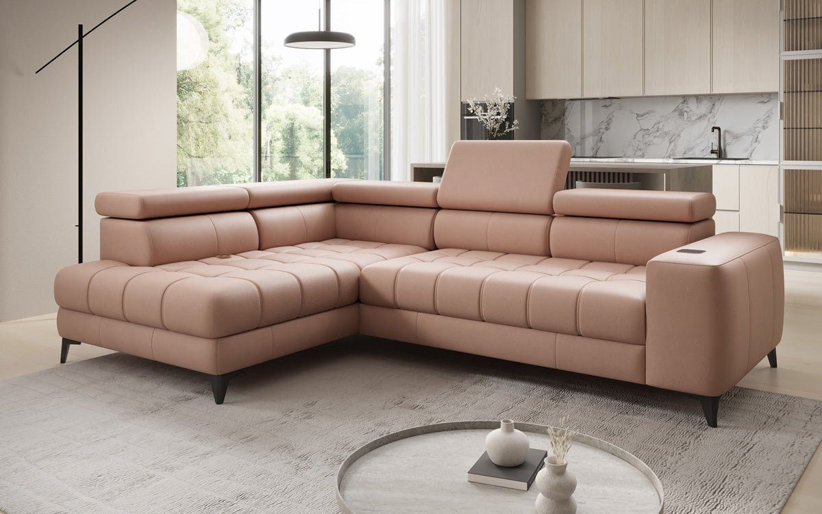 Luxusbetten24 Schlafsofa Designer L Sofa Seluna in Echtleder, mit elektrischer Schlaffunktion, Induktion und Stauraum