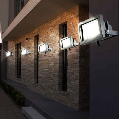 etc-shop Flutlichtstrahler, LED-Leuchtmittel fest verbaut, Kaltweiß, Tageslichtweiß, LED Baustrahler Flutlicht Außenleuchte Wandstrahler, Aluminium