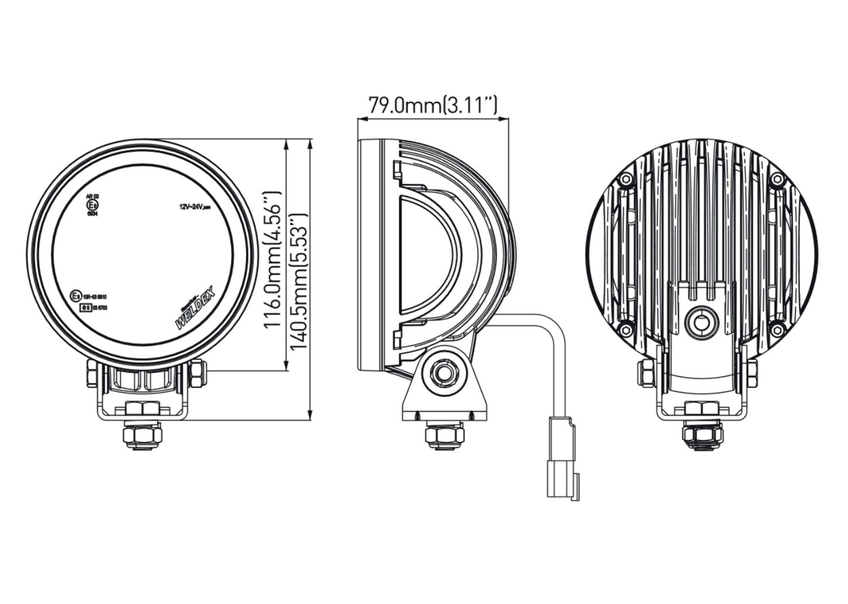 HMH LED Scheinwerfer Weldex LED Rückfahrscheinwerfer erfüllt 1700 IP69K, ECE Grad, Aluminium 12V, R10 20W, & Kaltweiß, Lumen, ECE Druckgussgehäuse kaltweiss, fest Arbeitsscheinwerfer, integriert, 40 LED R23, 24V