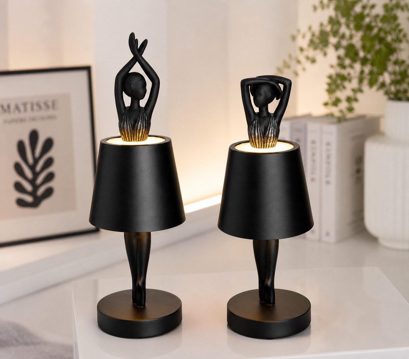 GILDE LED Schreibtischlampe Tischleuchte Ballerina Odette LED Schwarz 2er Set, LED fest integriert