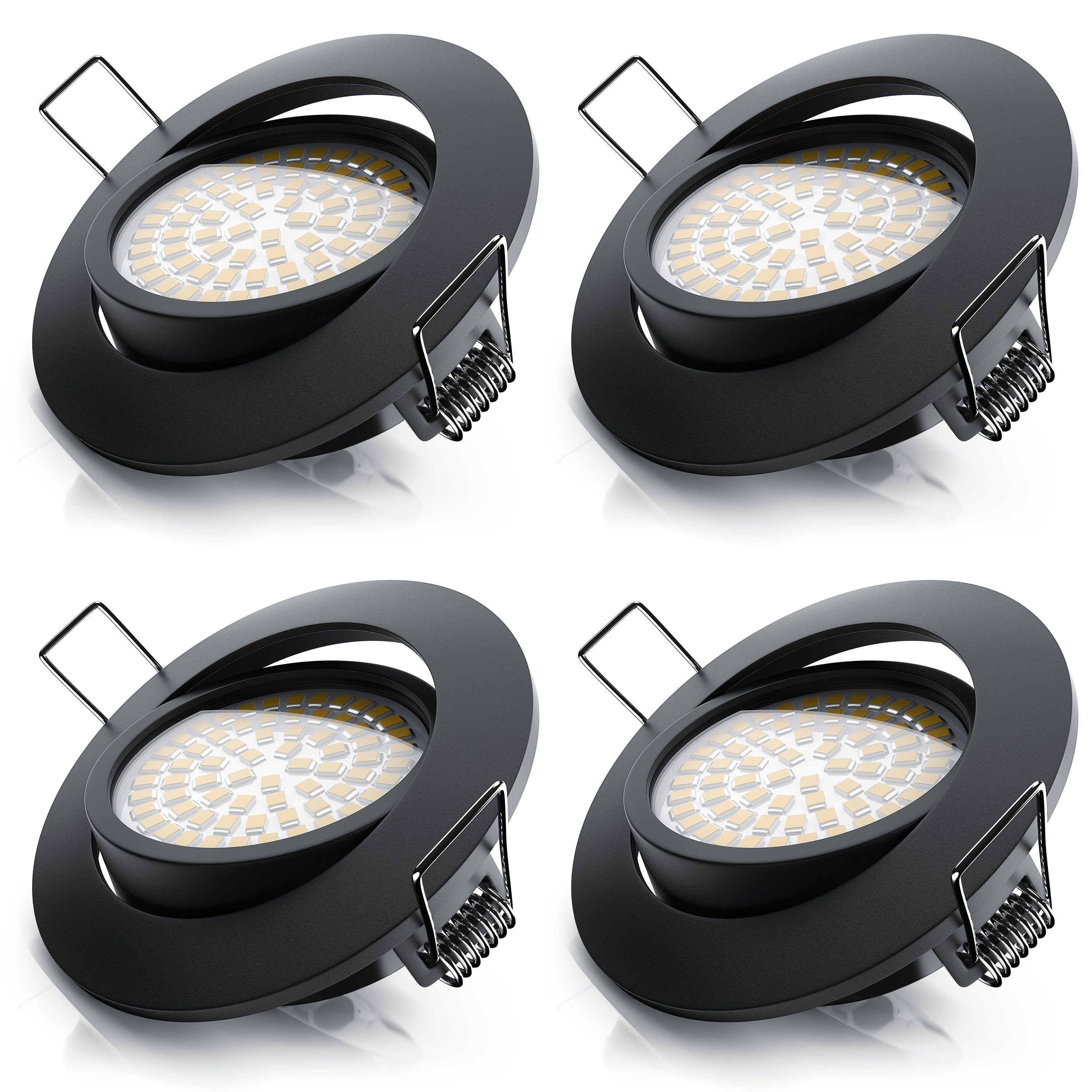 Brandson LED Einbaustrahler, Dimmfunktion; Schwenkmechanismus (40° vertikal), LED fest integriert, warmweiß, dimmbar & schwenkbar, Deckenspots, Aluminium Rahmen, schwarz, 4er Set
