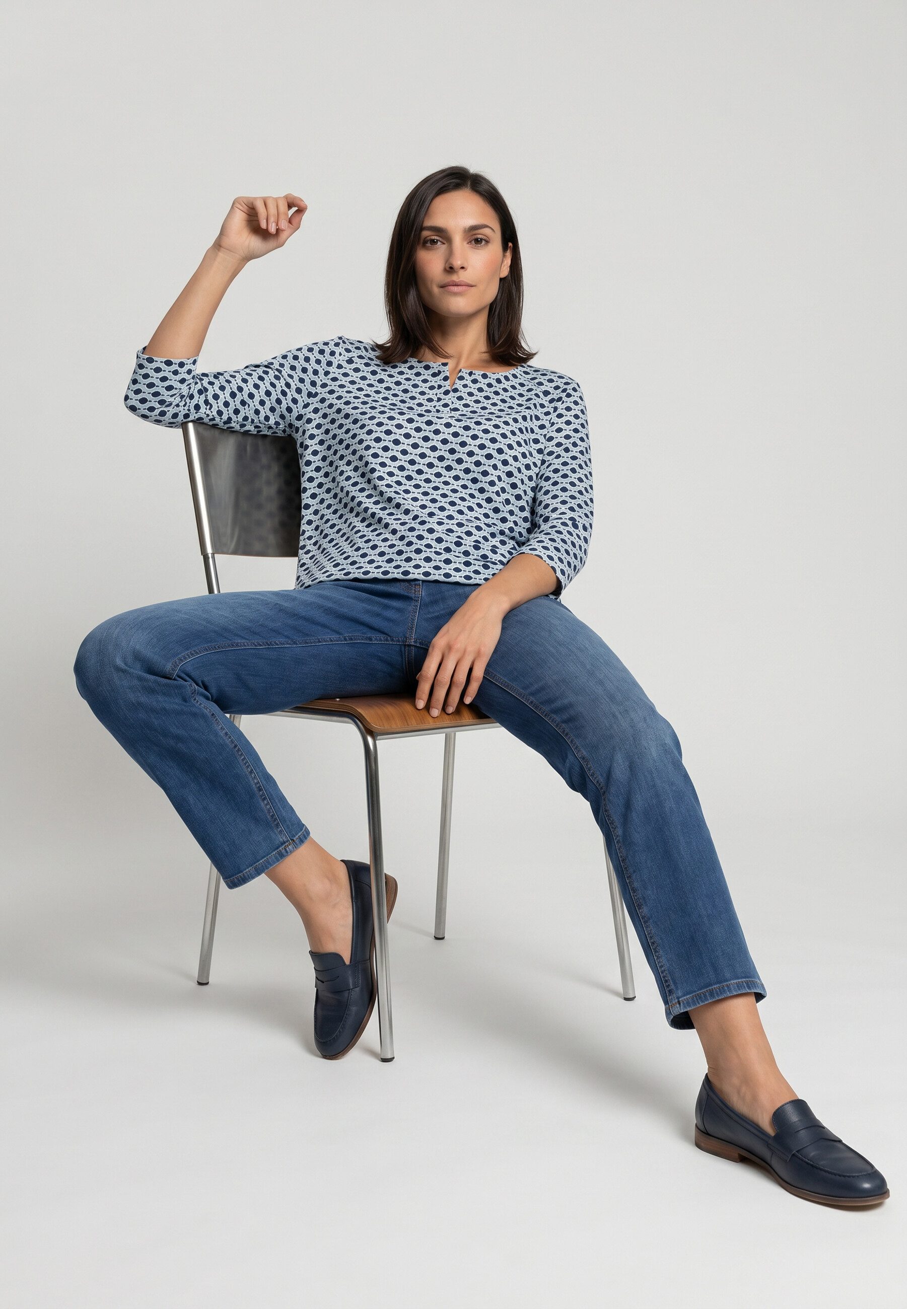 Olsen Tunikashirt Shirt mit Allover-Dessin und Tunikaausschnitt