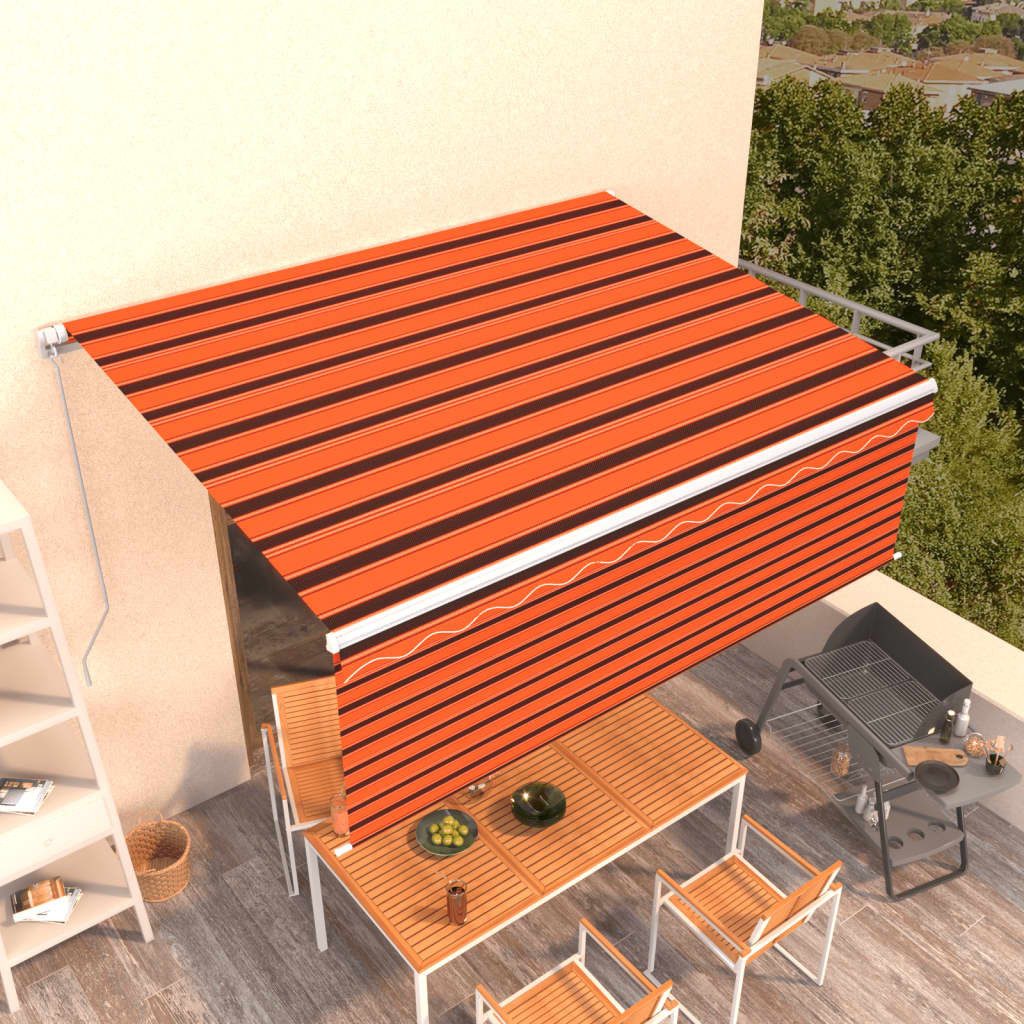 vidaXL Markise Sonnenschutz Manuell Einziehbar mit Rollo 4x3 m Orange &  Braun