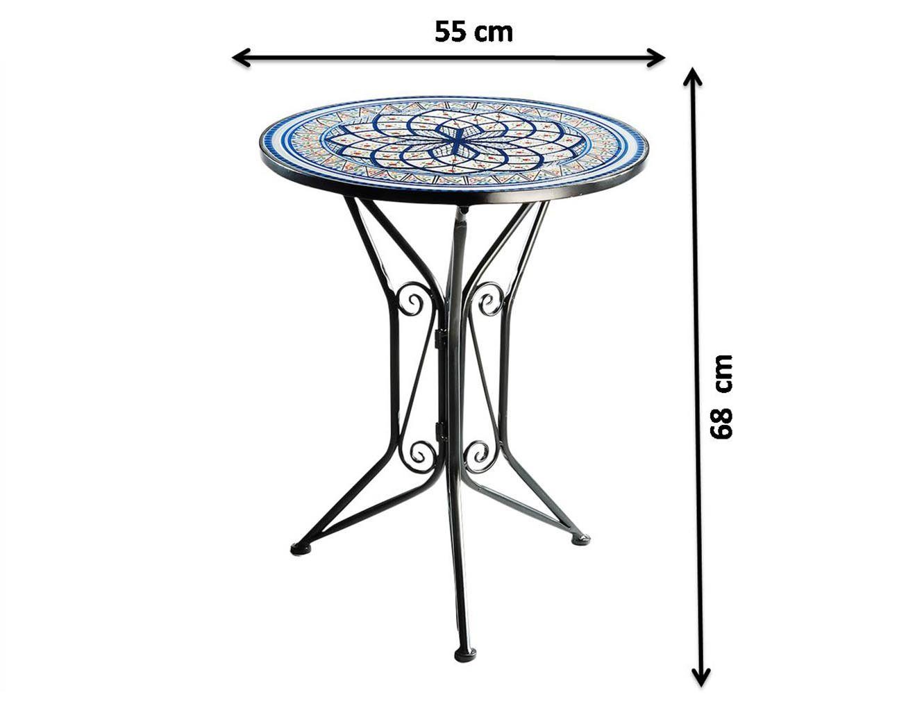 Set, Gartentisch Beistelltisch weiß mit 1-St) Mosaikoptik blau Kobolo (kein