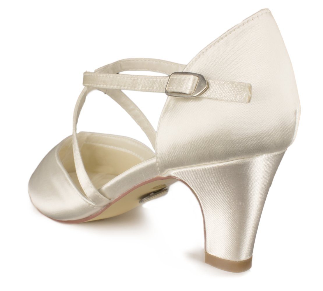 White Lady 750 ivory Satin - einfärbbare Brautschuhe mit Kreuzriemen Spangenpumps – Bild 4 von 4
