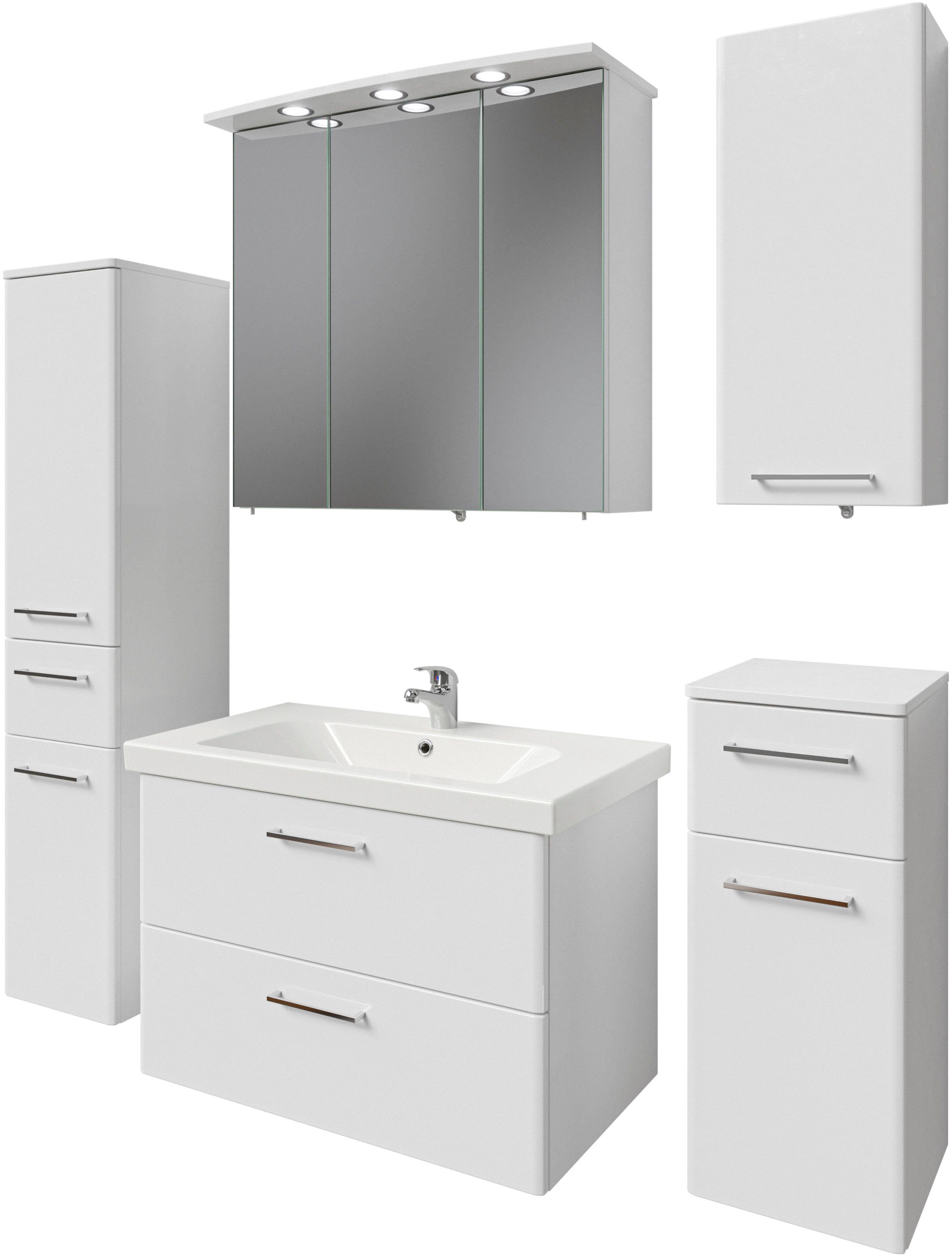 Saphir Badmöbel-Set Quickset 316 5-teilig, Keramikwaschtisch mit LED-Spiegelschrank, (6-St), Midischrank, Unterschrank, Hängeschrank, 7 Türen, inkl. Türdämpfer