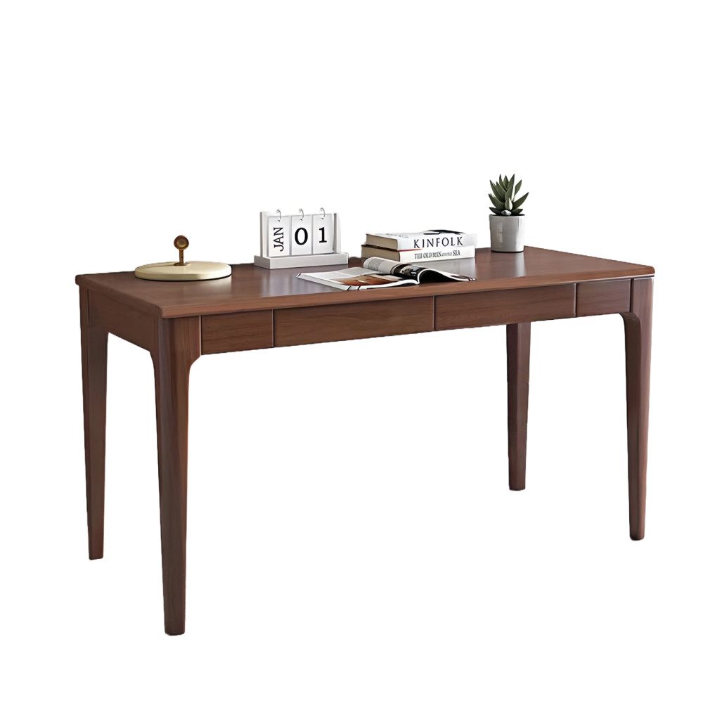 BBWL Schreibtisch mit Schubladen, Walnuss Stehschreibtisch mit abgerundeten Kanten, Massivholz Schreibtisch im Mid-Century Stil