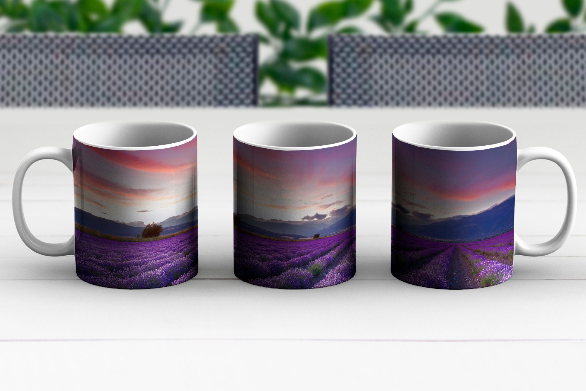 Kaffeetassen, Teetasse, Tasse über MuchoWow Sonnenuntergang Becher, Lavendel, Keramik, Geschenk Teetasse,