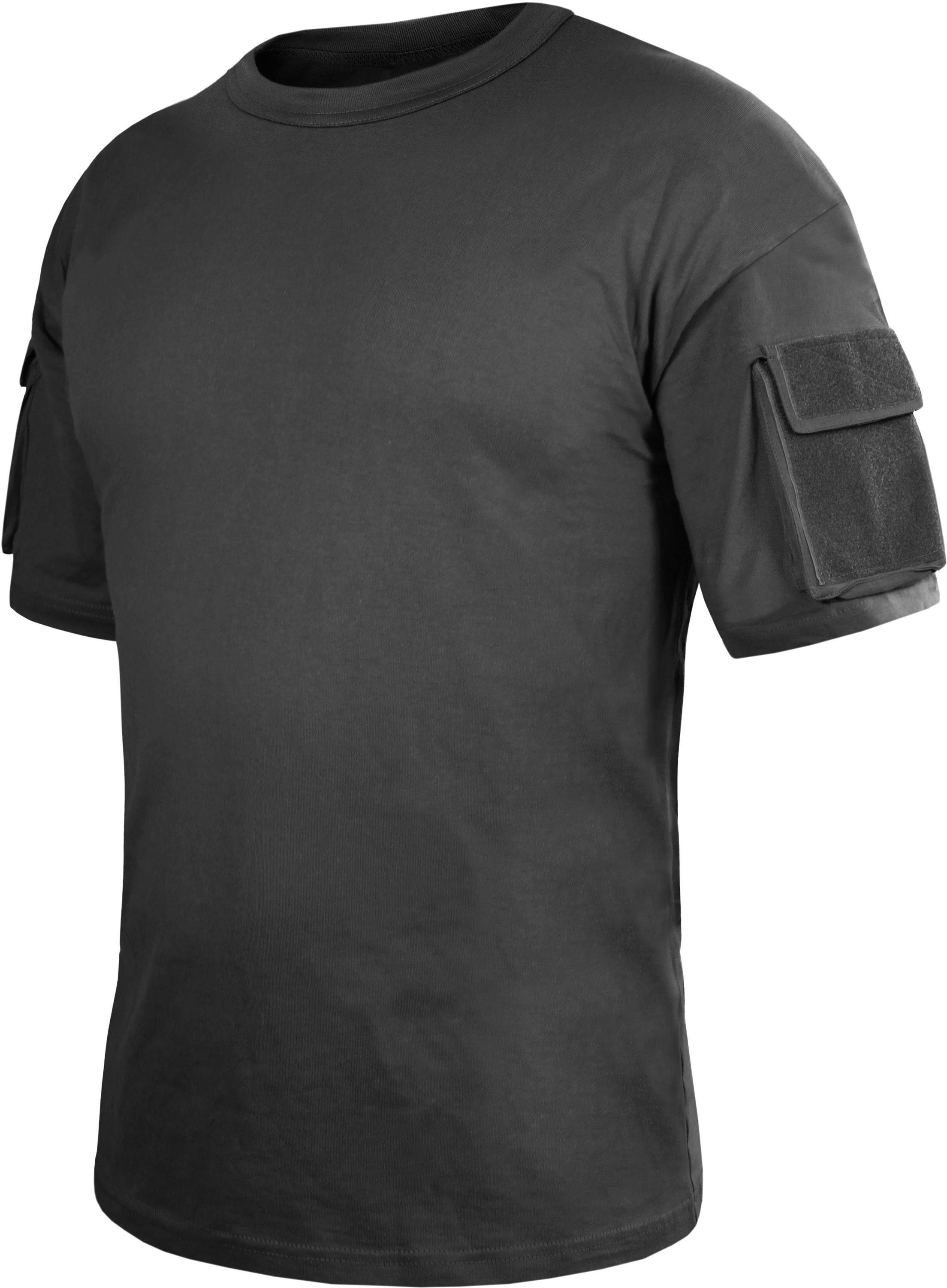 normani Funktionsshirt Herren T-Shirt Taktisches Sommershirt Tropenhemd Klett-Ärmeltaschen mit Tactical Instructor Schwarz
