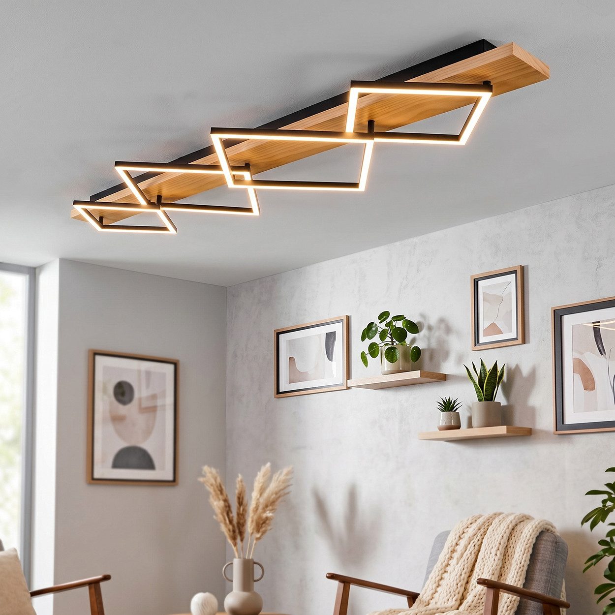 hofstein Deckenleuchte Deckenlampe aus Metall/Holz/Kunststoff in Naturfarben/Schwarz/Weiß, ohne Leuchtmittel, 3000 Kelvin, Leuchte im modernen Design, 56 Watt,  – Bild 3 von 5