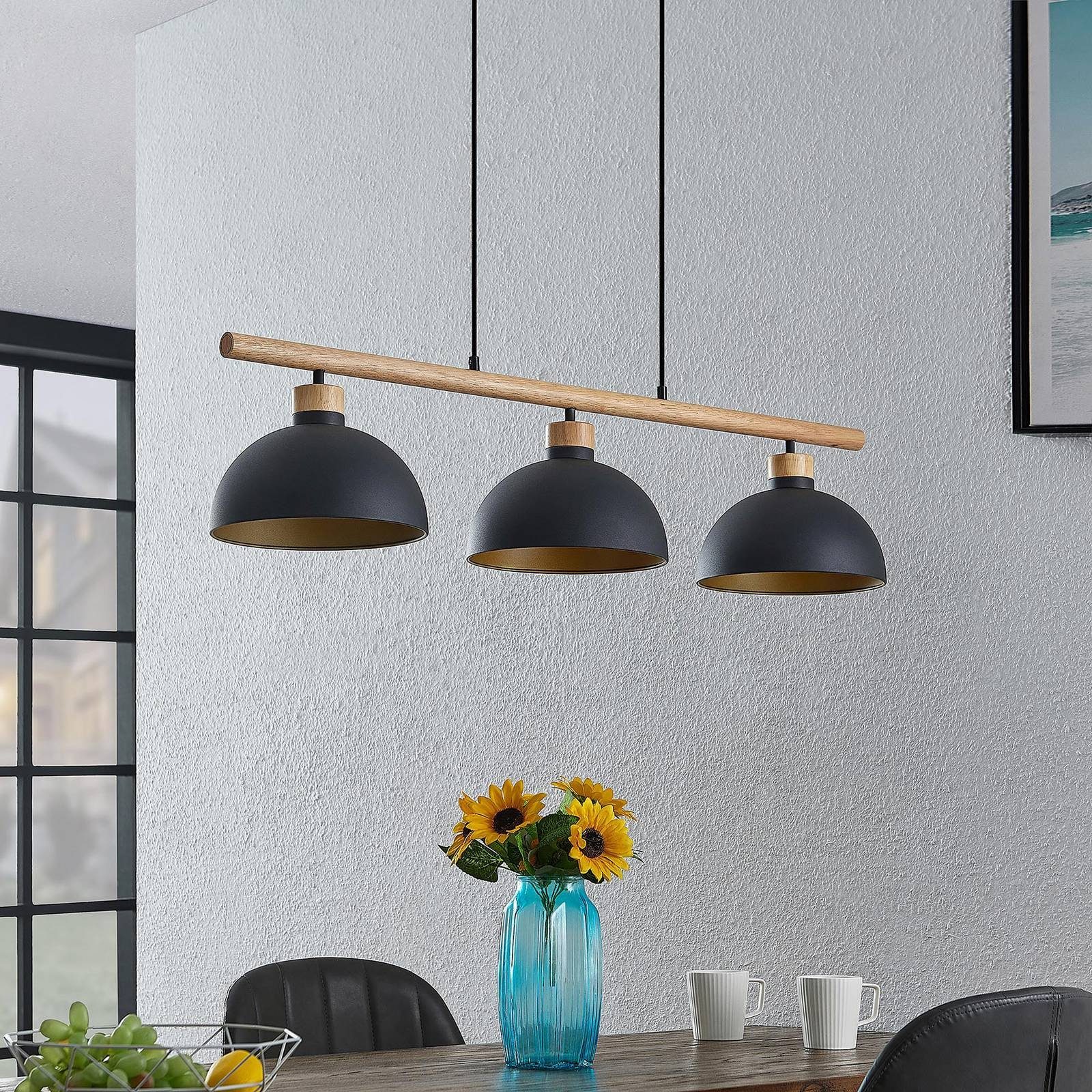 Lindby Hängeleuchte Tirzana, Metall, Schwarz IP20, 3 x 60 W