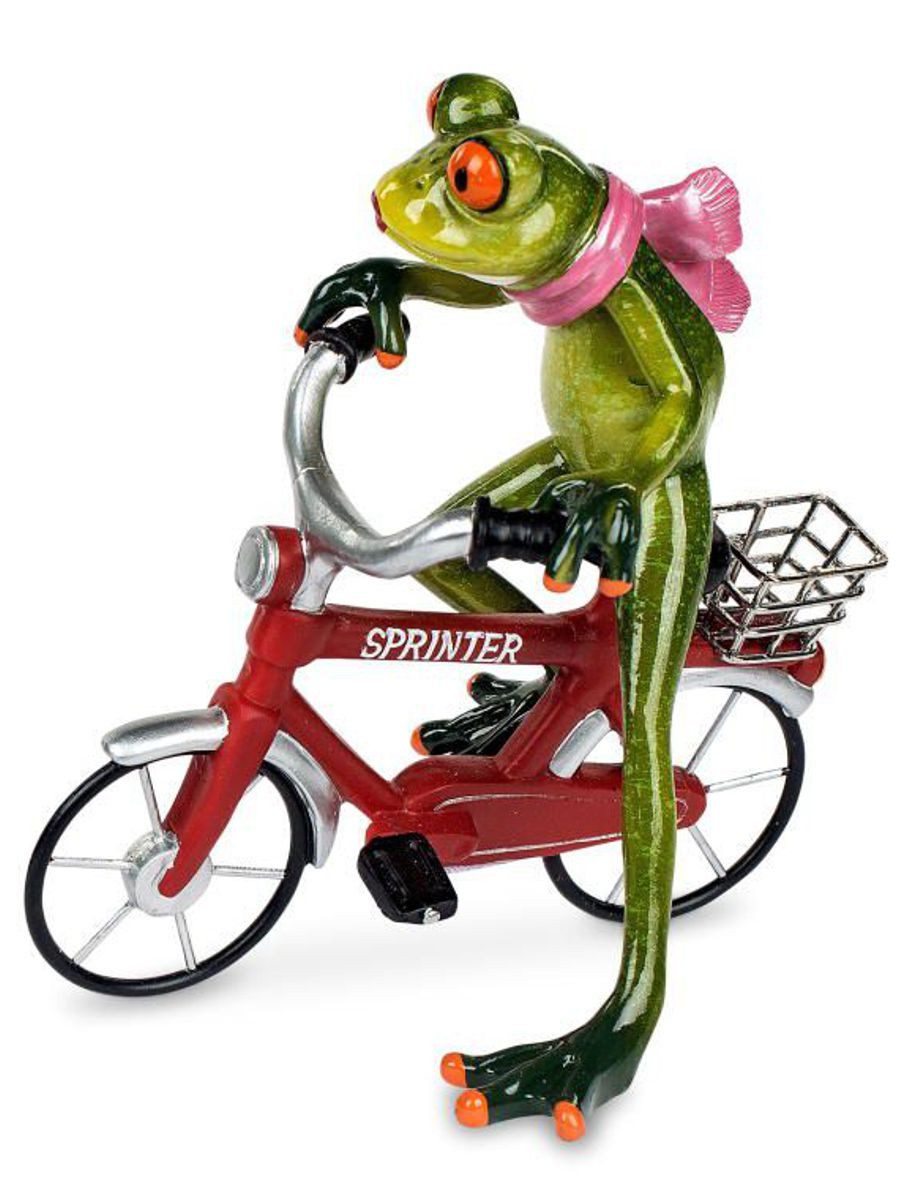formano Dekofigur Frosch auf Fahrrad Frau 16x17cm Froschfigur Kunststein glänzend (1 St)