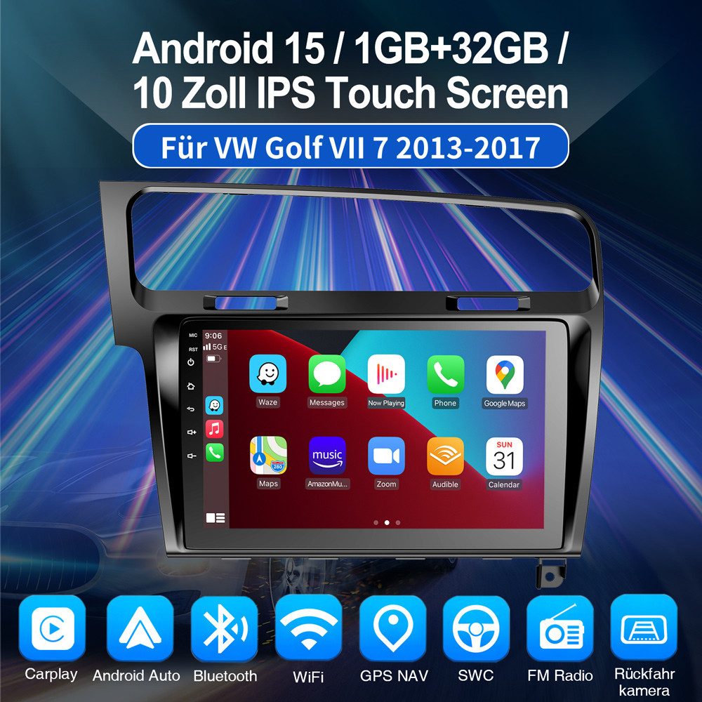 ESSGOO 10.1" Für VW Golf 7 VII MK7 2013-2017 Android 15 Autoradio Autoradio (Digitalradio (DAB), FM, RDS, Carplay GPS NAVI WIFI RDS SWC BT)