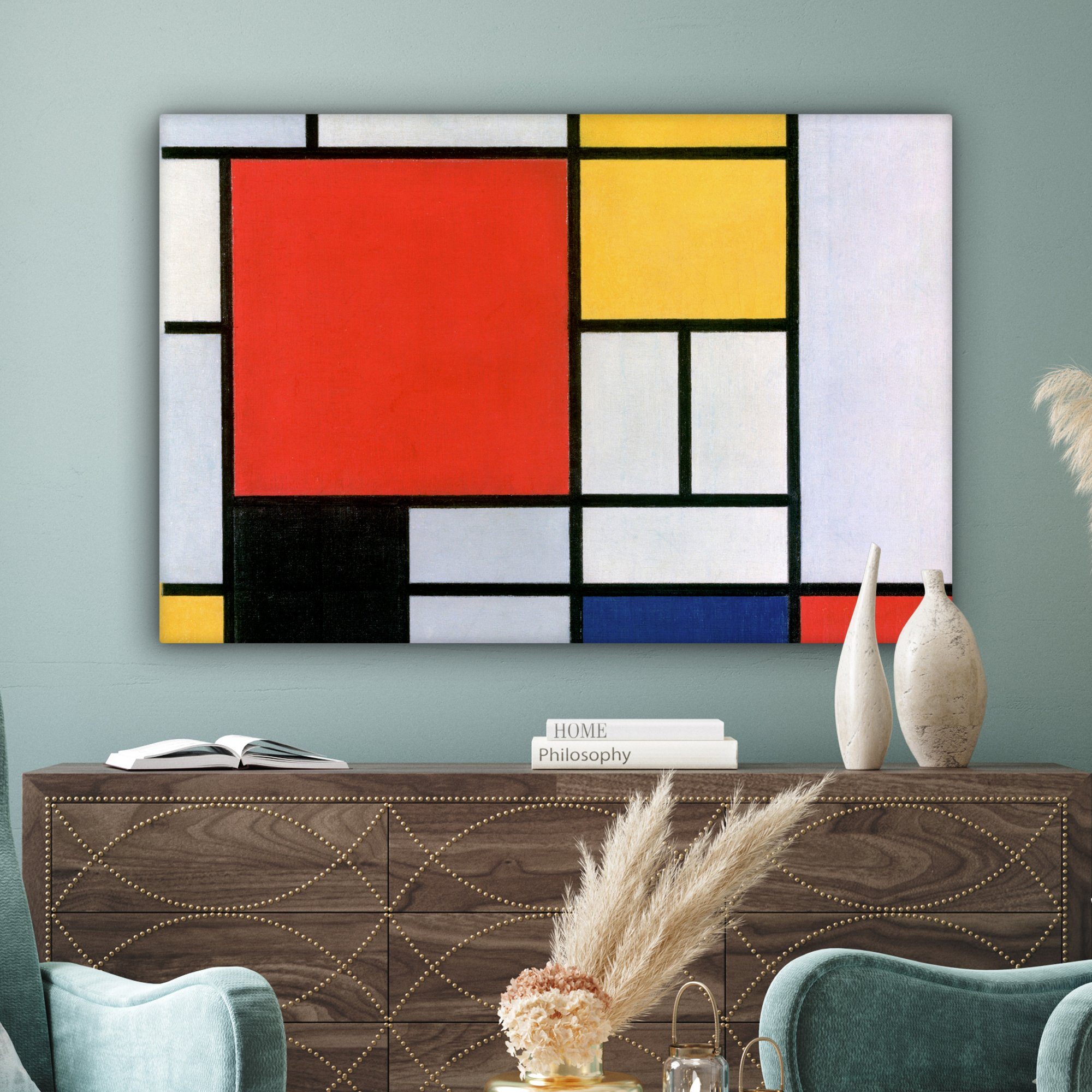 Gemälde, großes, Wohnbereiche, alle cm XXL, (1 - für Gemälde St), 120x80 Meister, OneMillionCanvasses® - Kunst Mondrian Alte Wandbild