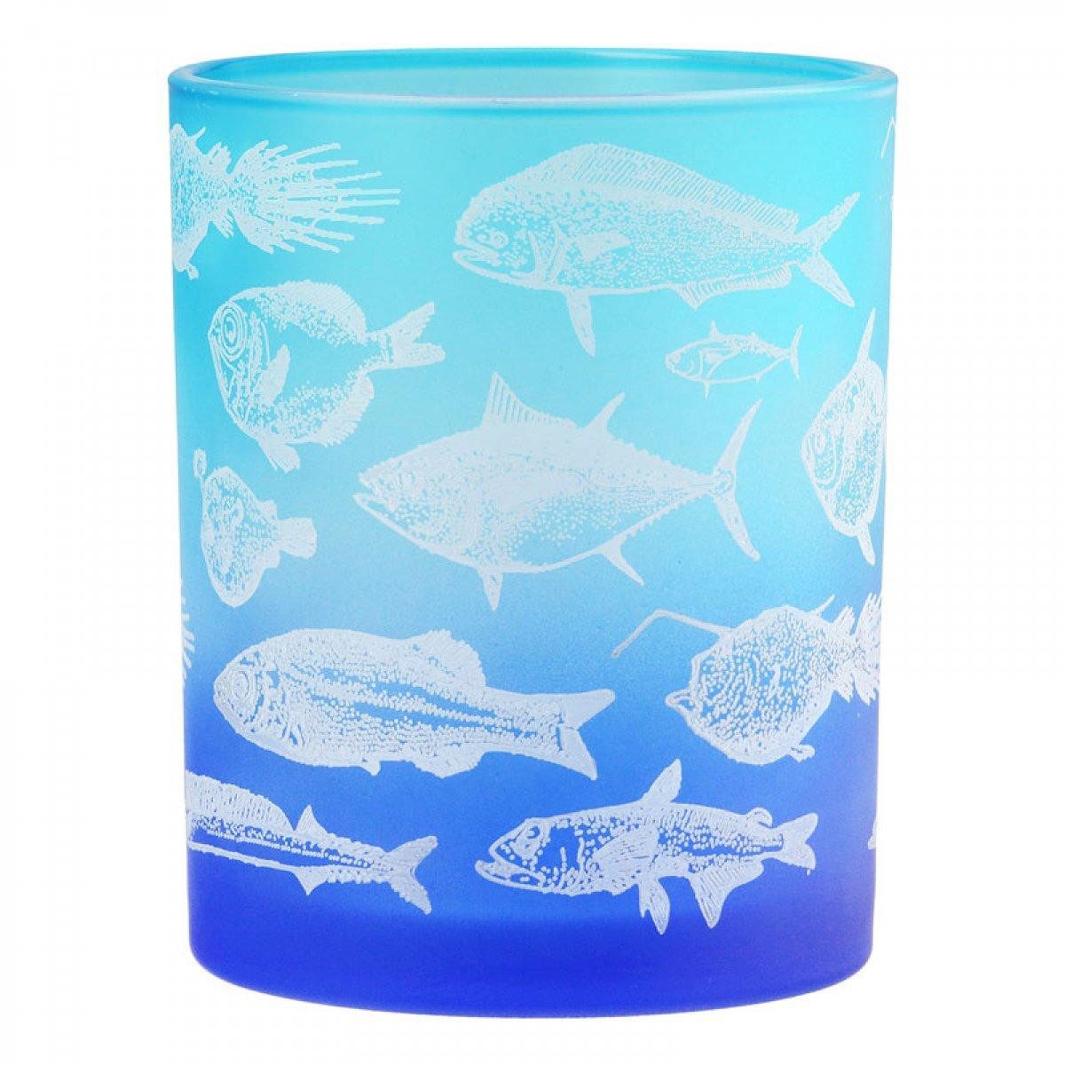GILDE Kerzenhalter Windlicht Tiefsee Fischmotiv Glas (12,5cm)