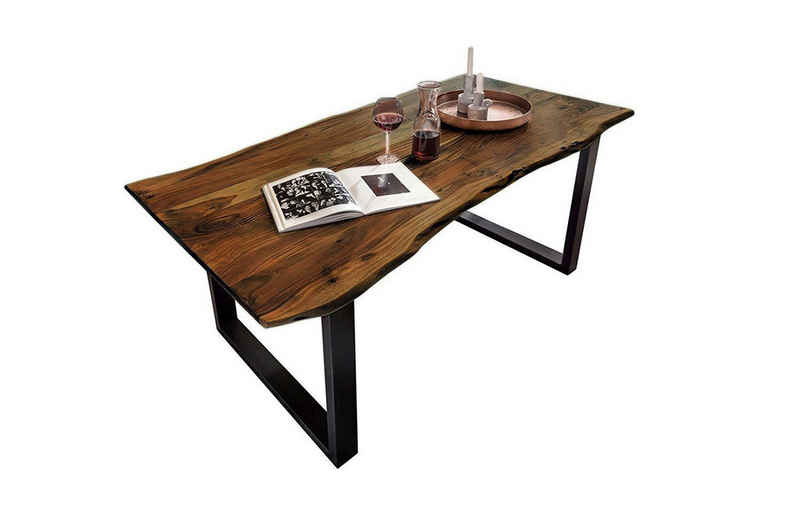 Junado® Baumkantentisch Quinn, Tisch Baumkante 90 x 90 cm schwarz