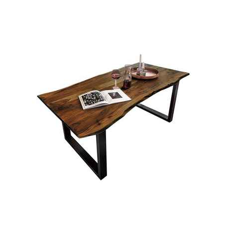 Junado® Baumkantentisch Quinn, Tisch Baumkante 90 x 90 cm schwarz