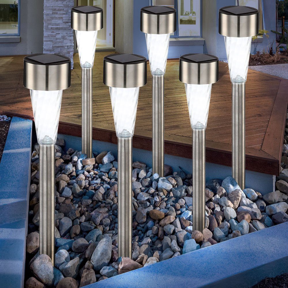 etc-shop LED Gartenleuchte, LED-Leuchtmittel fest verbaut, 6er Set LED Solar Steck Leuchten Garten Terrassen Strahler
