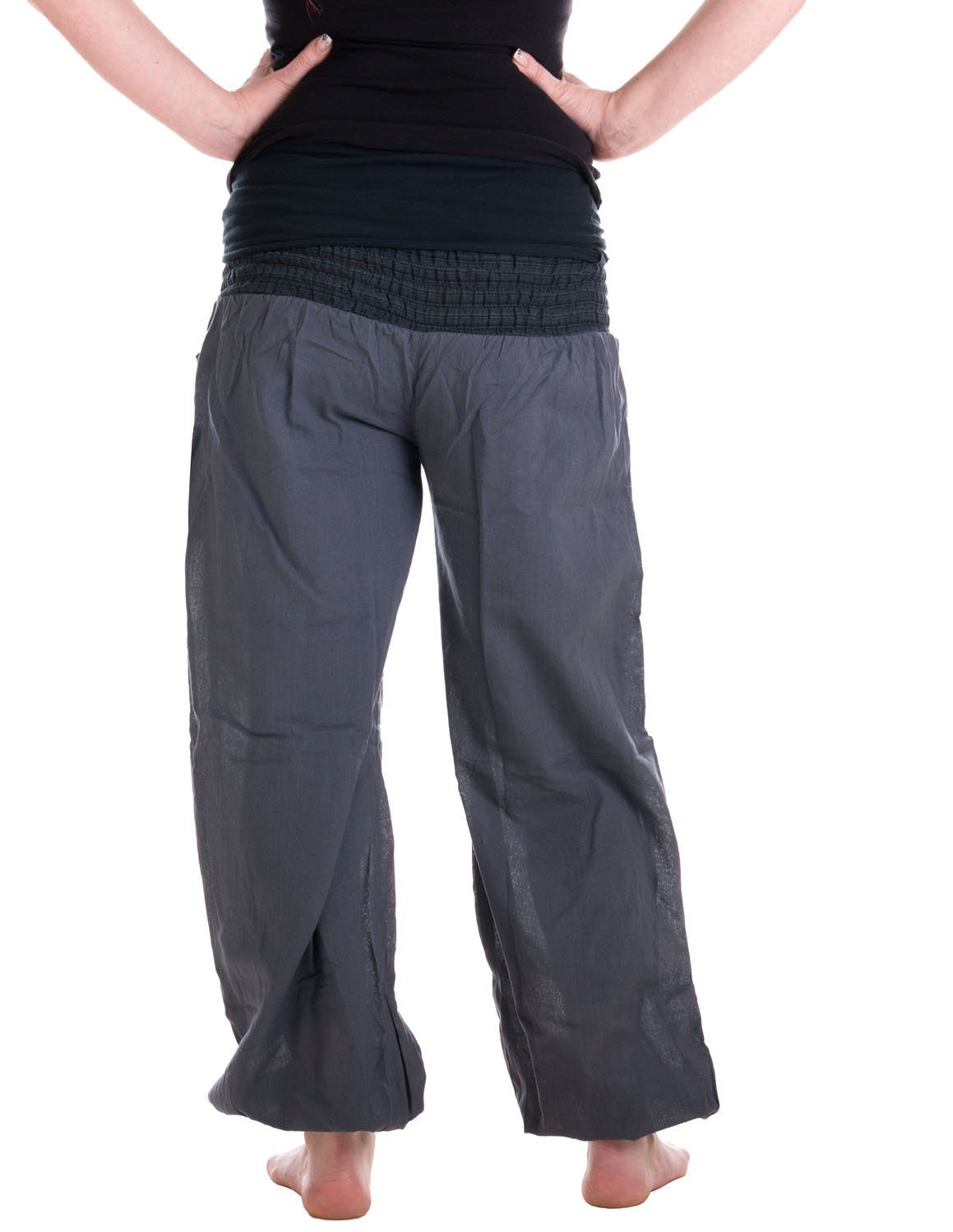 Vishes Haremshose Chino handewebtem grau Stoff Haremshose mit Pumphose, mit elastischem Bund Pluderhose super