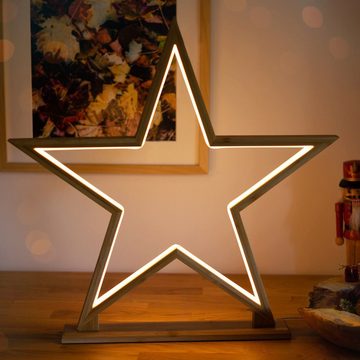 ARTECSIS LED Stern Tischlampe mit Stecker aus Bambus, Weihnachtsstern, Warmweiß, aus Bambus