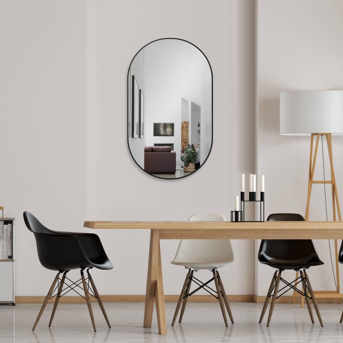 HOKO Dekospiegel Design Modern Wandspiegel oval mit Rahmen. HOCH und QUER Montage. (Badezimmerspiegel, Flurspiegel, Kosmetikspiegel, Schminkspiegel. 4mm Glass. mit Aluminium-Wandhalterung und Rahmen)