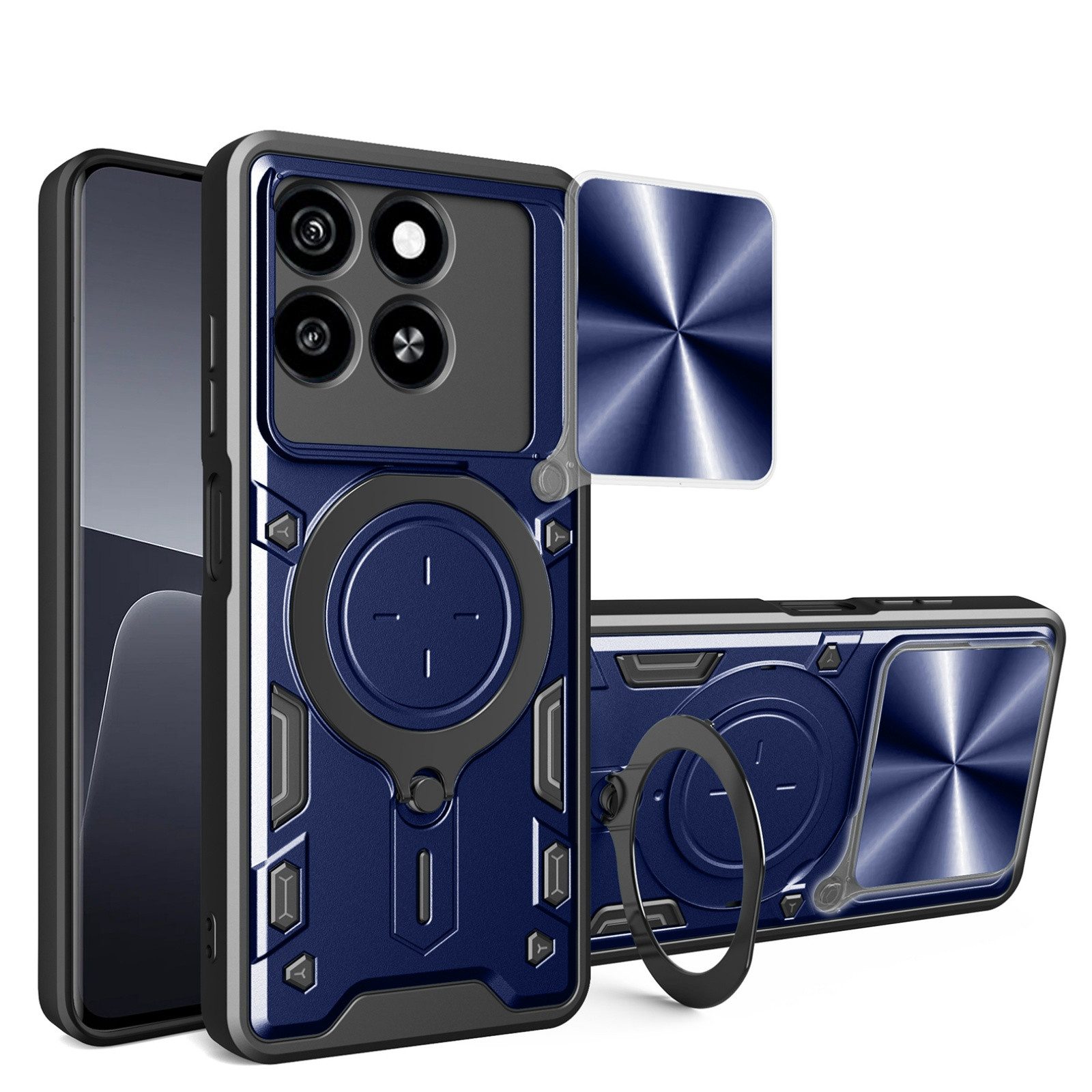 betterfon Handyhülle für ZTE Blade Hülle mit Slide Kameraschutz Ringhalter, Outdoorhülle mit Ringhalter Smartstand und Silikonkern