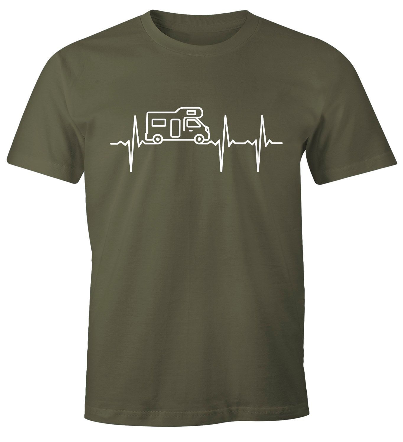 MoonWorks Print-Shirt Herren T-Shirt Wohnmobil Camper Camping Herzschlag EKG Fun-Shirt mit Print