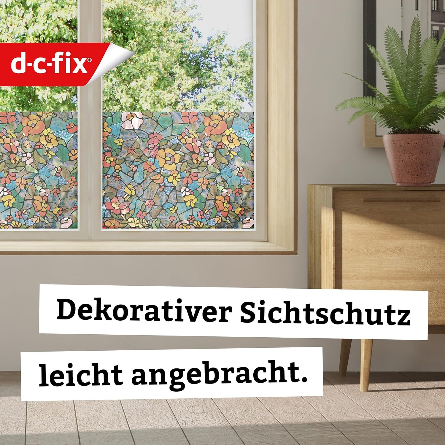 d-c-fix Fensterfolie Fensterfolie selbstklebend Sichtschutzfolie Deko Folie für Fenster, Buntglasfolie, 200 x 45cm - Zuschneidbar & rückstandslos entfernbar