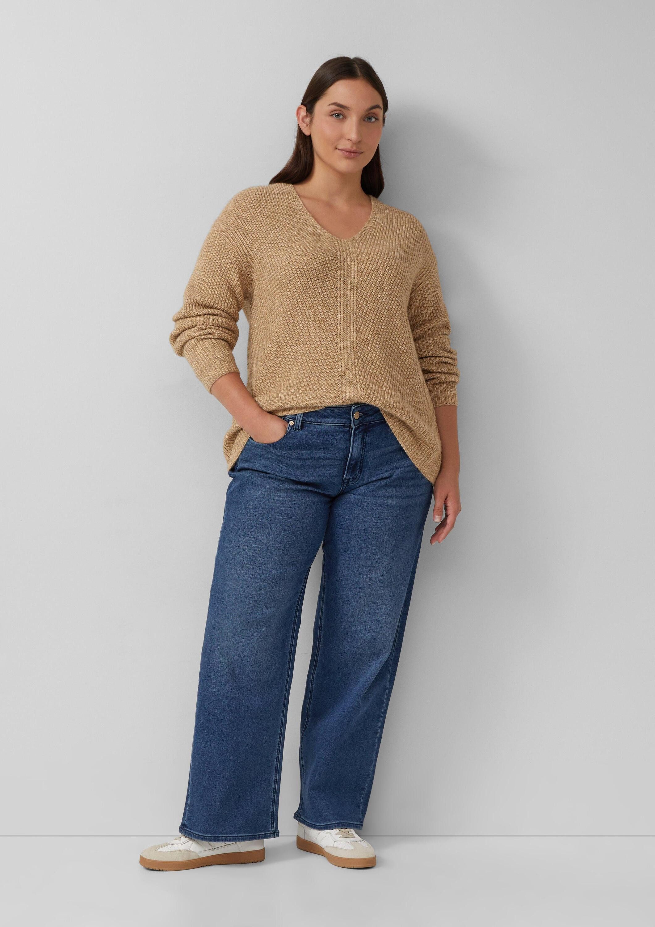 s.Oliver Longpullover Strickpullover Weicher Strickpullover im Relaxed Fit mit V-Ausschnitt