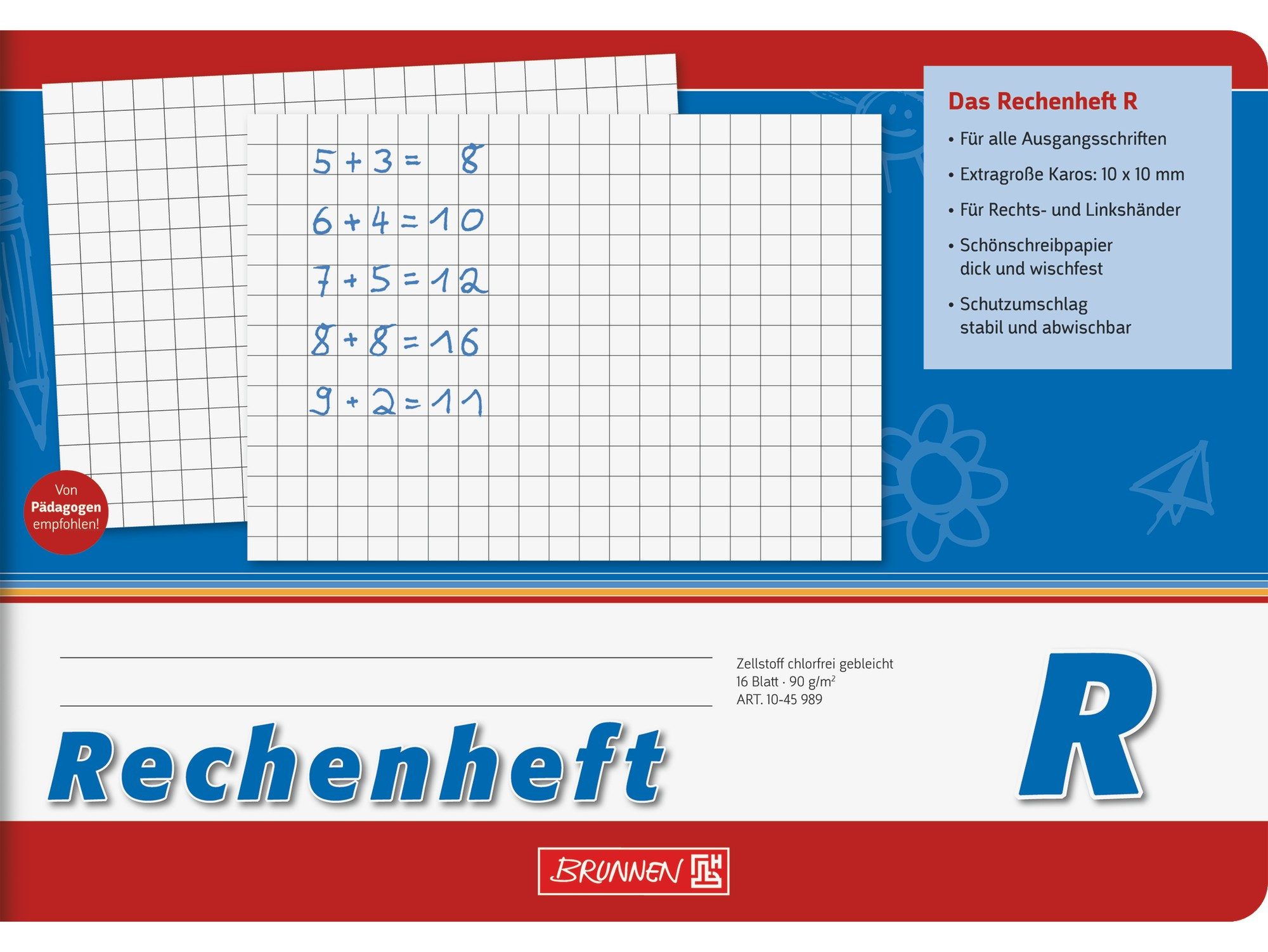 Baier & Schneider Schulheft Rechenheft A5 quer Lineatur R 16 Blatt blau, abwischbar, extrastark
