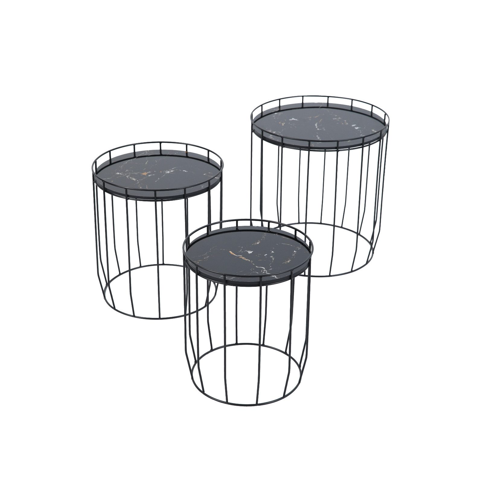 SVITA Beistelltisch PASI (3er-Set), Таблицы раскроя Kaffeetische Metallbeine Marmoroptik, Schwarz