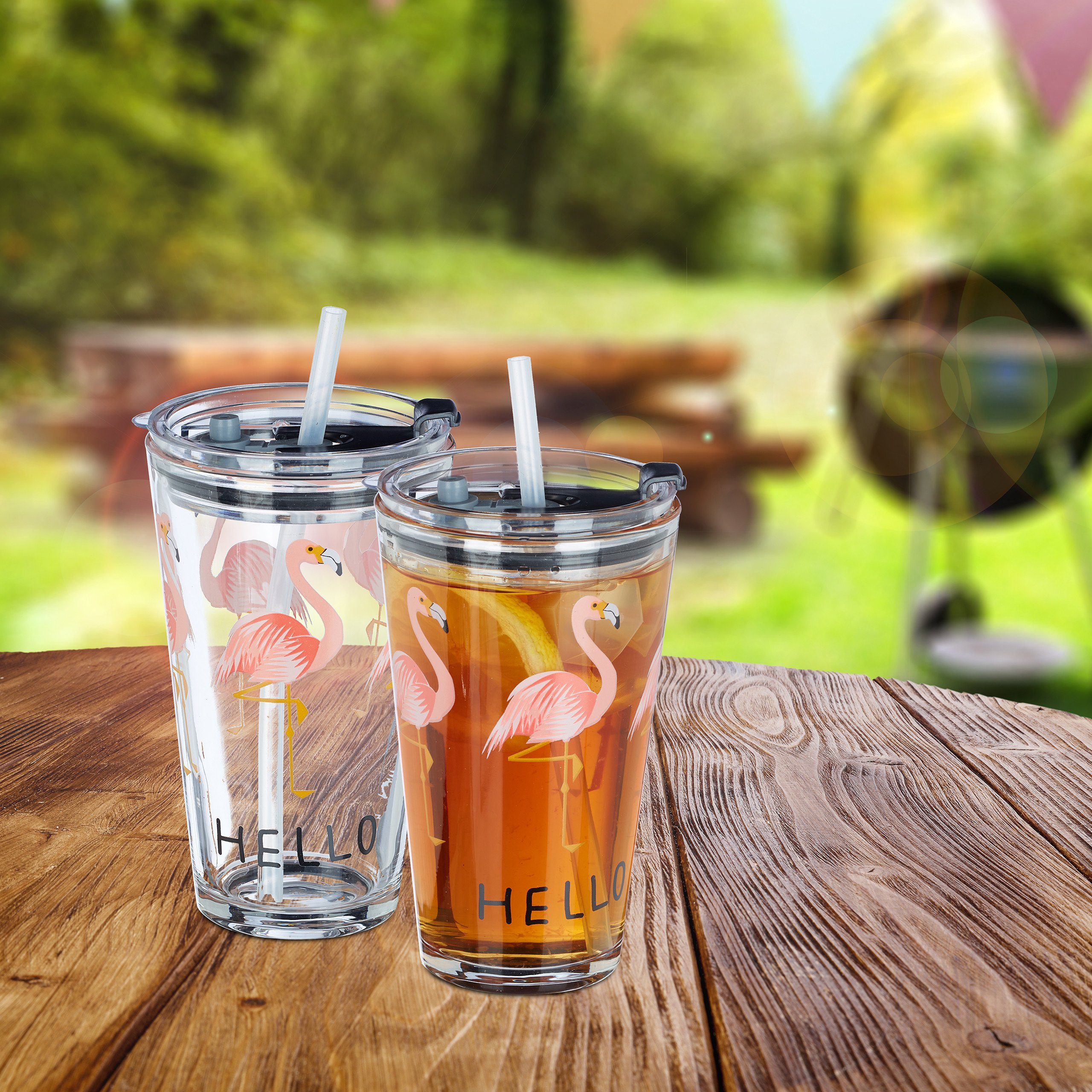 relaxdays Gläser-Set 4er Set Glasbecher Flamingo, Glas