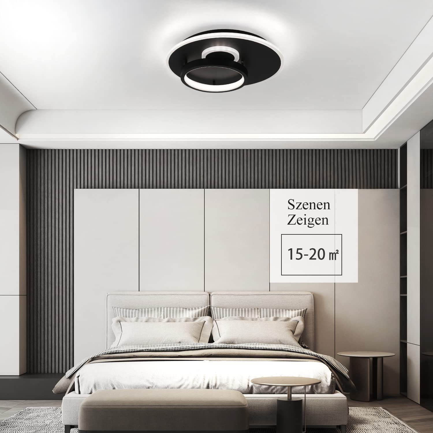 Fernbedienung Wohnzimmer Modern, Dimmbar Nettlife 33W 3000-6500K, Schlafzimmer LED Schwarz fest integriert, mit LED Deckelampe Esszimmer für Deckenleuchte