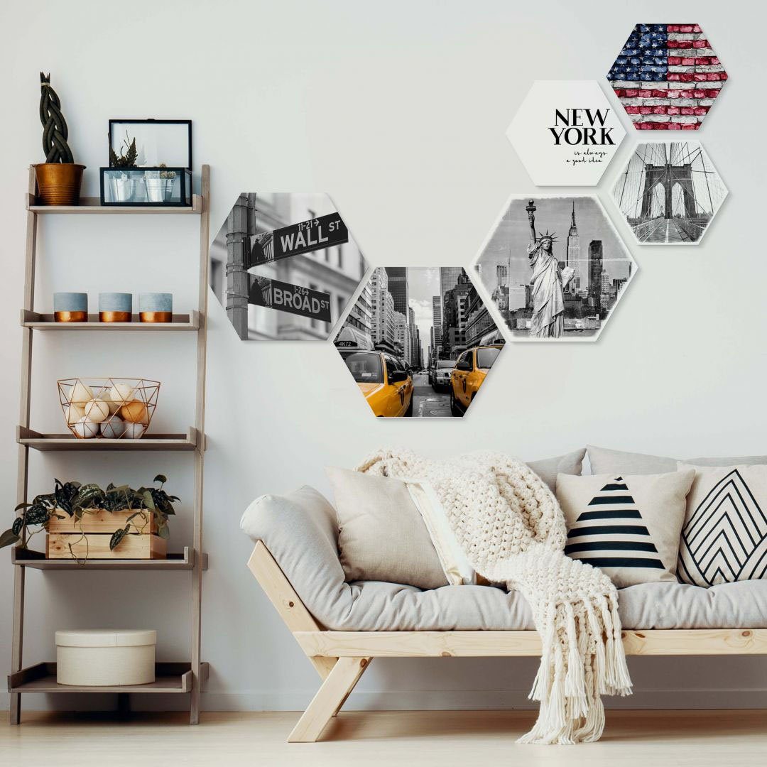 New York Collage, (Set, St) Typisch Wall-Art Mehrteilige 6 Bilder