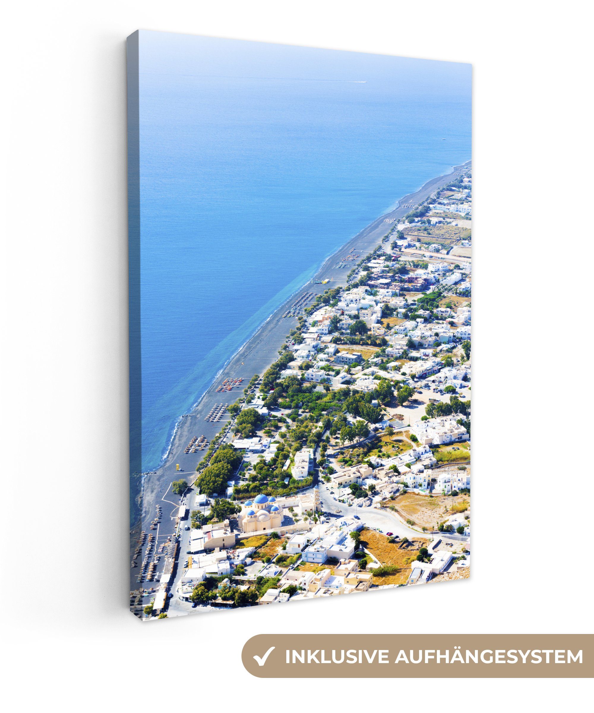 OneMillionCanvasses® Leinwandbild Luftaufnahme der Küste von Santorin Griechenland, (1 St), Leinwandbild fertig bespannt inkl. Zackenaufhänger, Gemälde, 20x30 cm