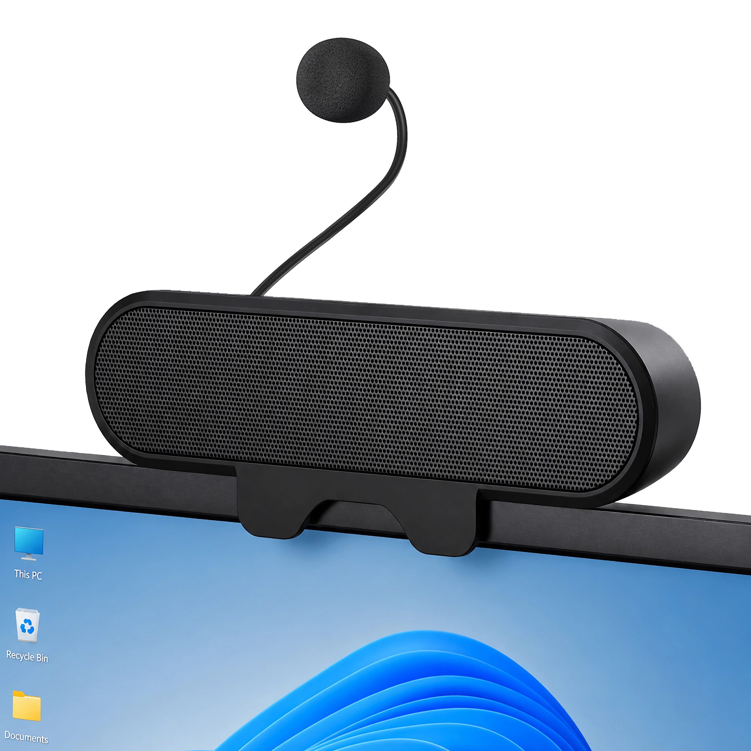 Bolwins E27C PC Lautsprecher mit Mikrofon, USB Soundbar für Monitor & Laptop PC-Lautsprecher nicht relevant (nicht relevant, 10 W, Monitor-Clip, AEC-Mikrofon, 10W Stereo-Sound, USB Plug & Play)