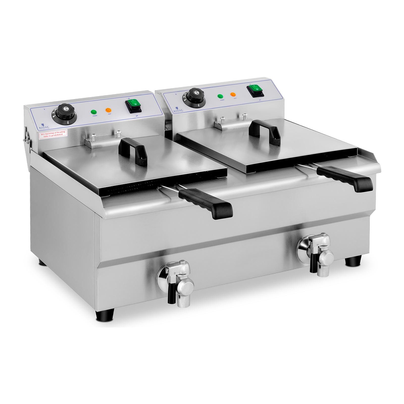 Royal Catering Fritteuse RCEF 13DB, 6400 W, 2 x 13 L Doppel Ablasshahn Edelstahl Gastro Profi